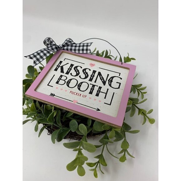 Valentines Day Mini Sign Pink Kissing Booth Farmhouse Tiered Tray Decor Holiday - Picture 8 of 11